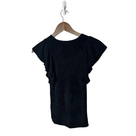Free People One black Ribbed Chenille Short Nikita Ruffle Sleeves Sz XS - Picture 3 of 3